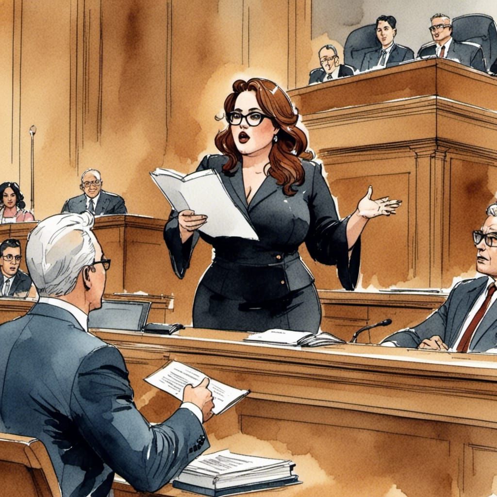  Curvy lawyer giving emotional speech in a courtroom <lora:Soft Curves:1.0>