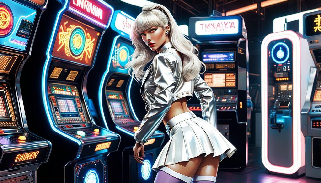 hajime sorayama 80s retro futurism sci-fi concept contemporary illustration fantasy arcade interior biome ...  by @Parmentation