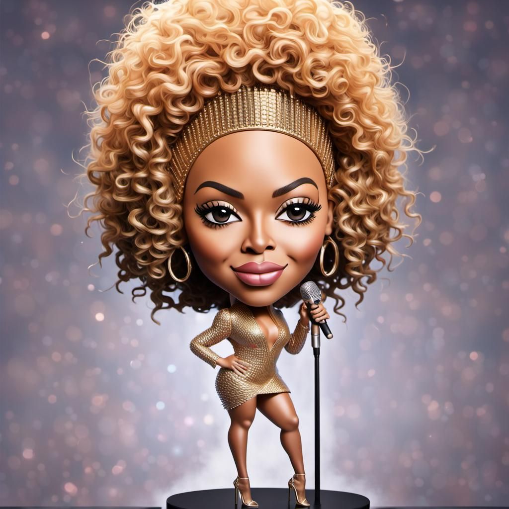 Digital art bobblehead of Beyoncé, iconic stage outfit, larger-than ...