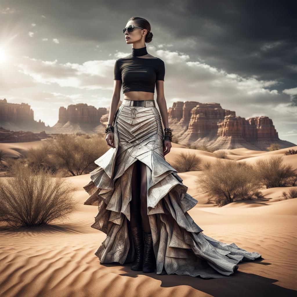 Distressed futuristic desert fashion skirt design