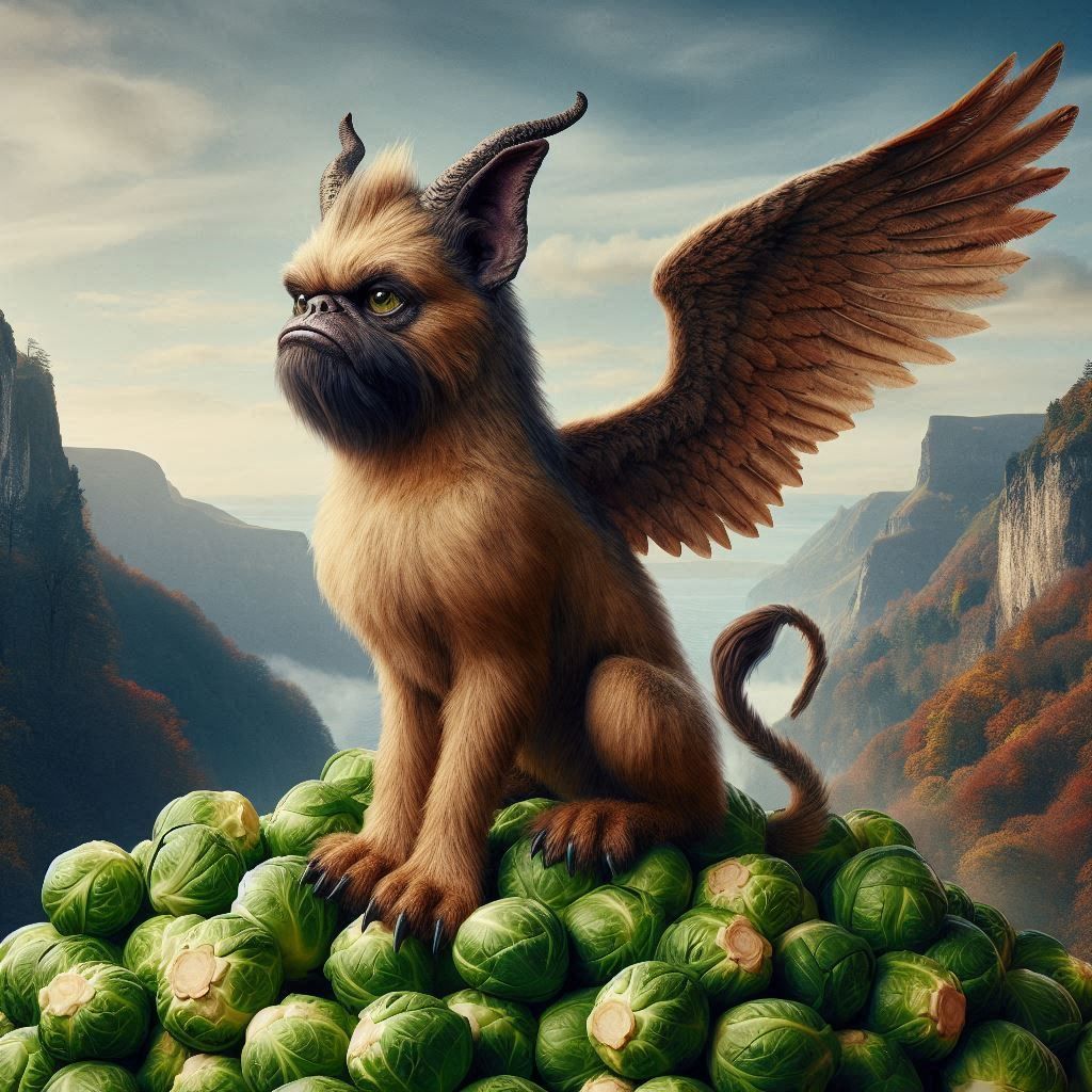 Sprout the Brussels Griffon Gryphon on Brussels Sprouts