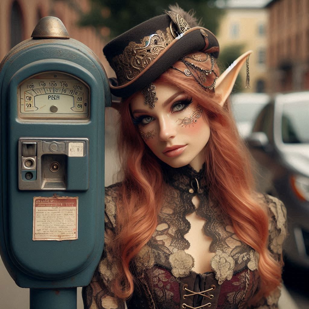 Steampunk elf and parking meter