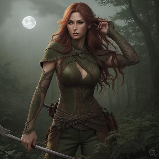 Wood Elf Archer readying her bow.