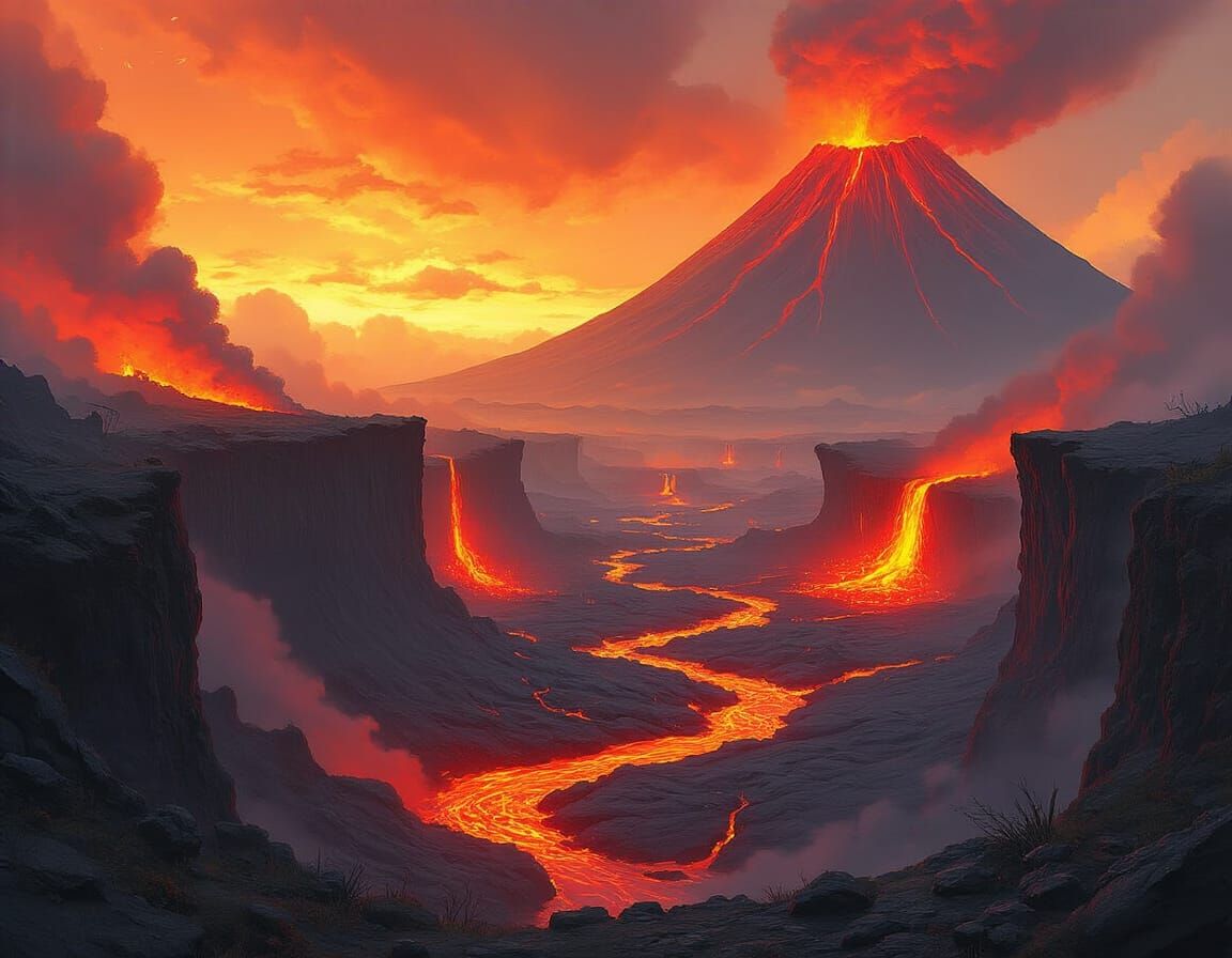 Fiery Volcanic Landscape in a Digital Art Style