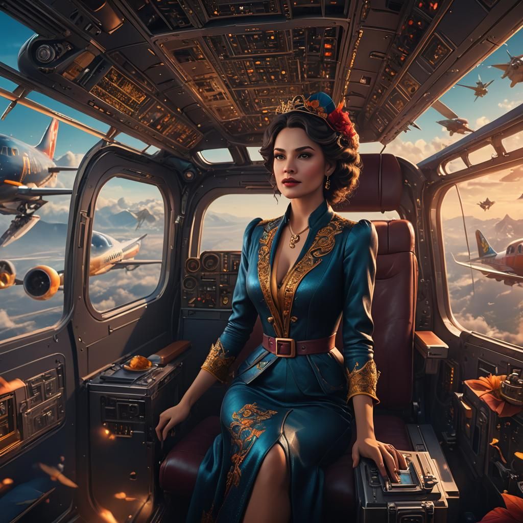 lady on airplane going to a party