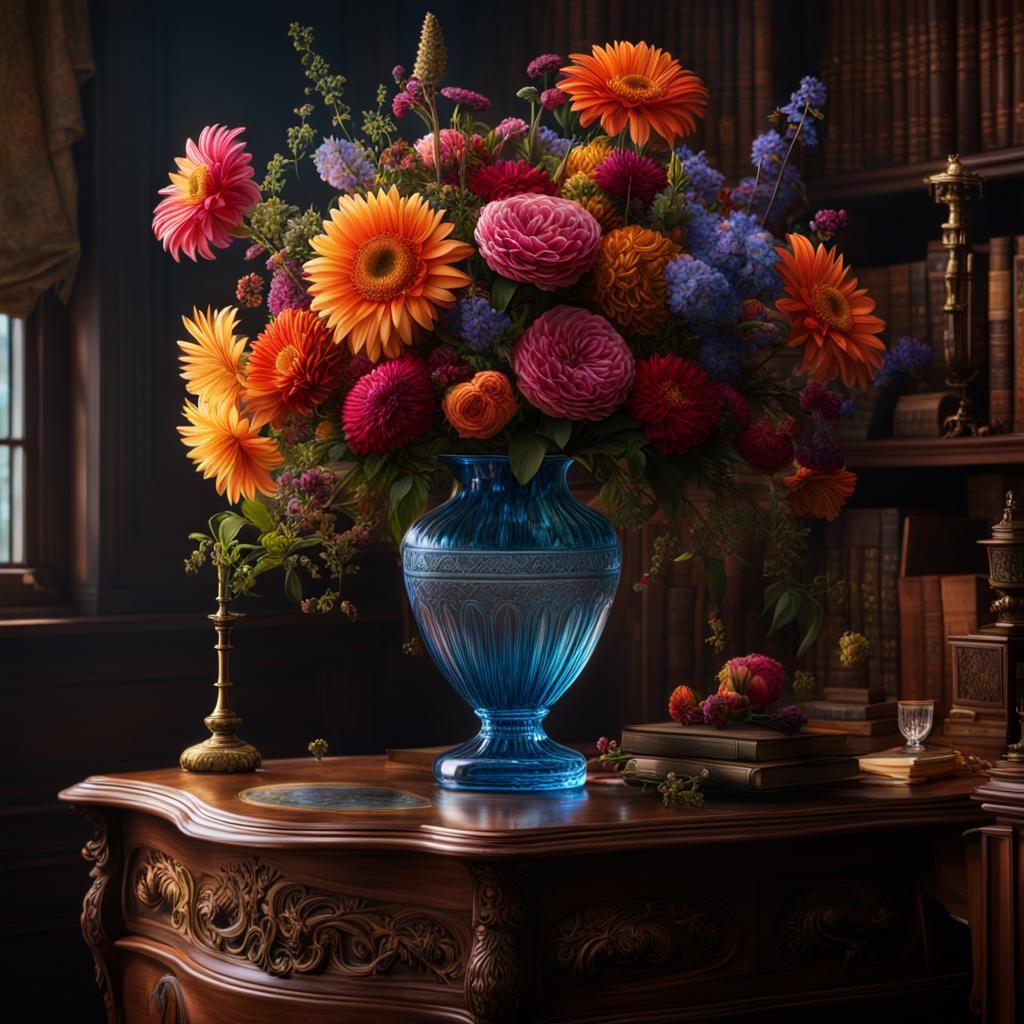 A colourful vase of flowers. - AI Generated Artwork - NightCafe Creator