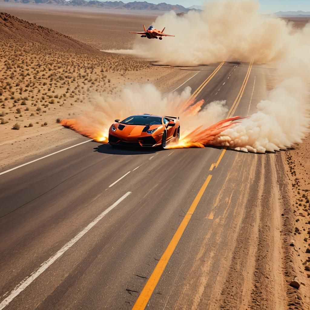 Jet Races Lamborghini: High-Speed Desert Showdown