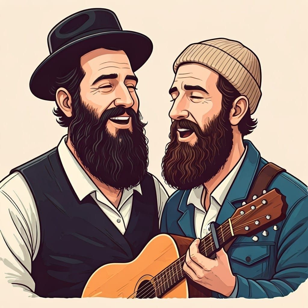 Two Joyful Singers in Traditional and Modern Attire