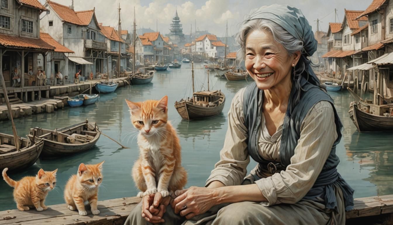 Fisherwoman loves to share her fish cuttings with her cats.  by @Joris