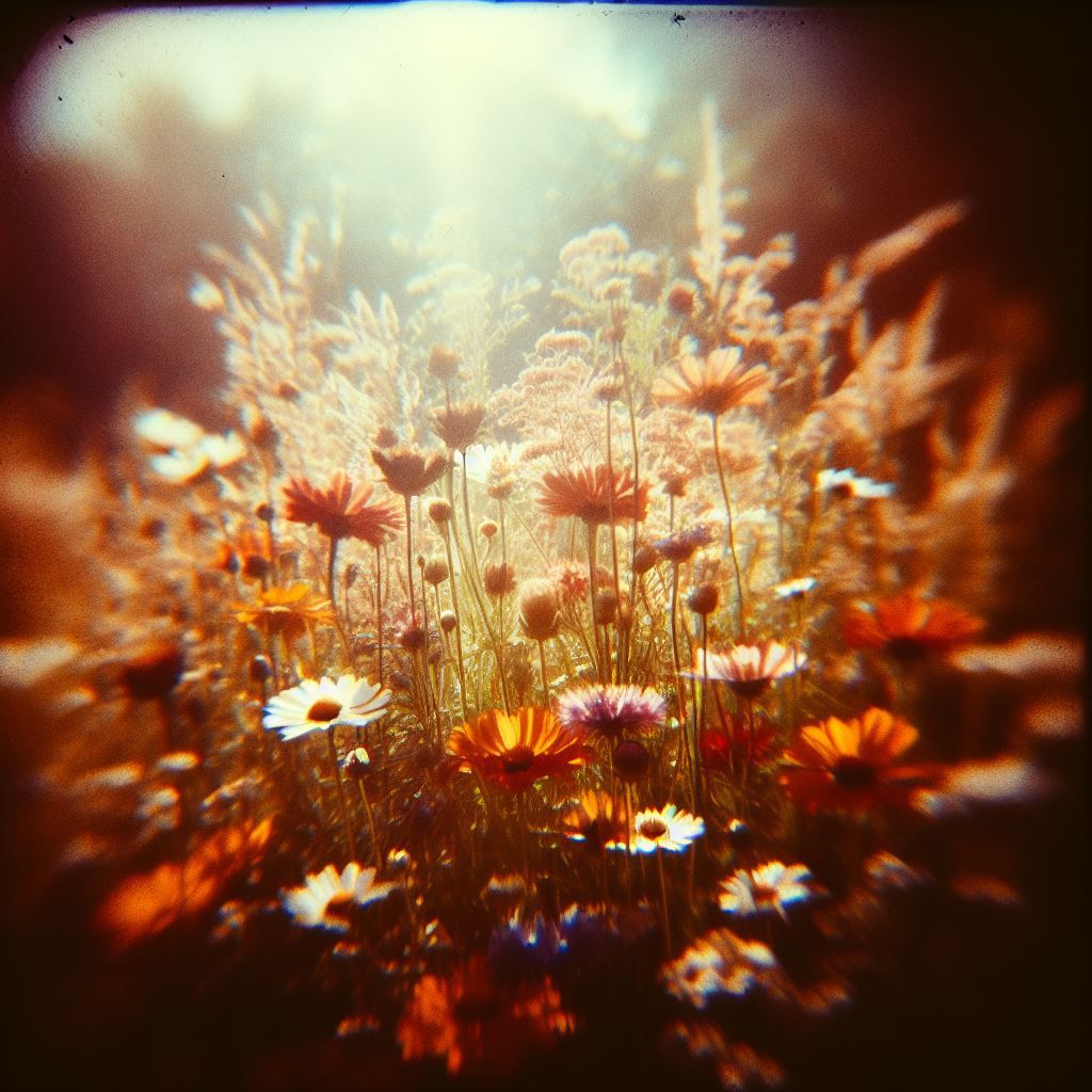 Holga-inspired TTV view of a vibrant floral nature scene, Lo...