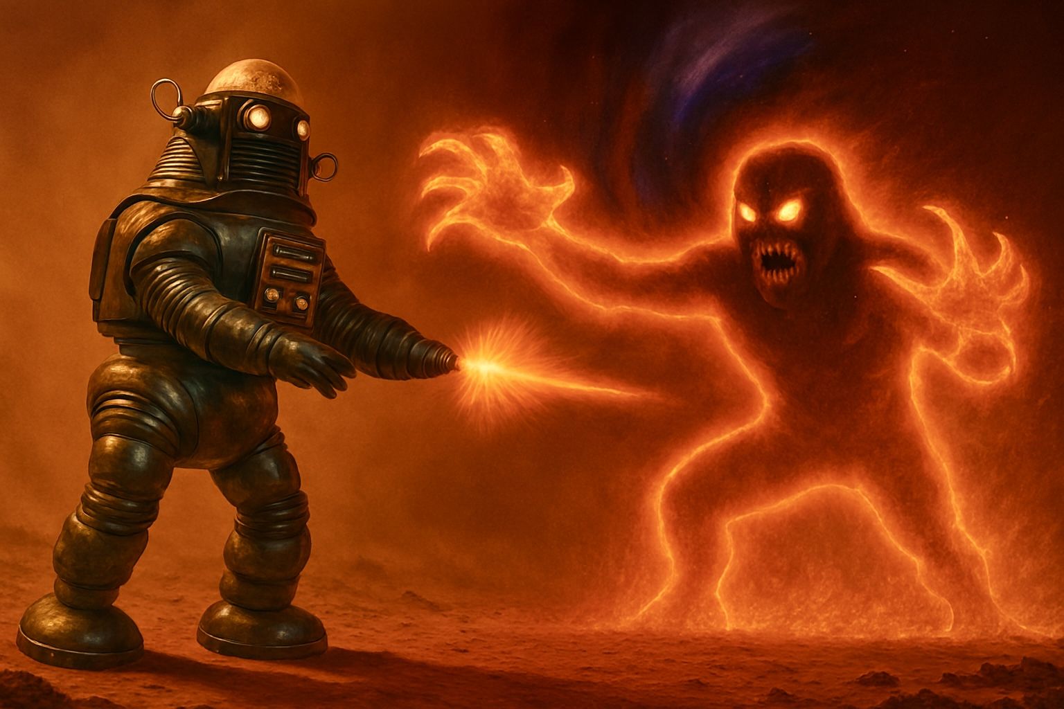 Robby the Robot and the creature from the ID