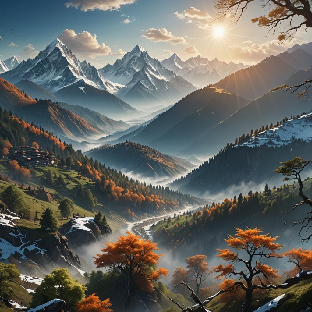 Himalayan Mountains: Panoramic Matte Painting in Fantasy Sty...