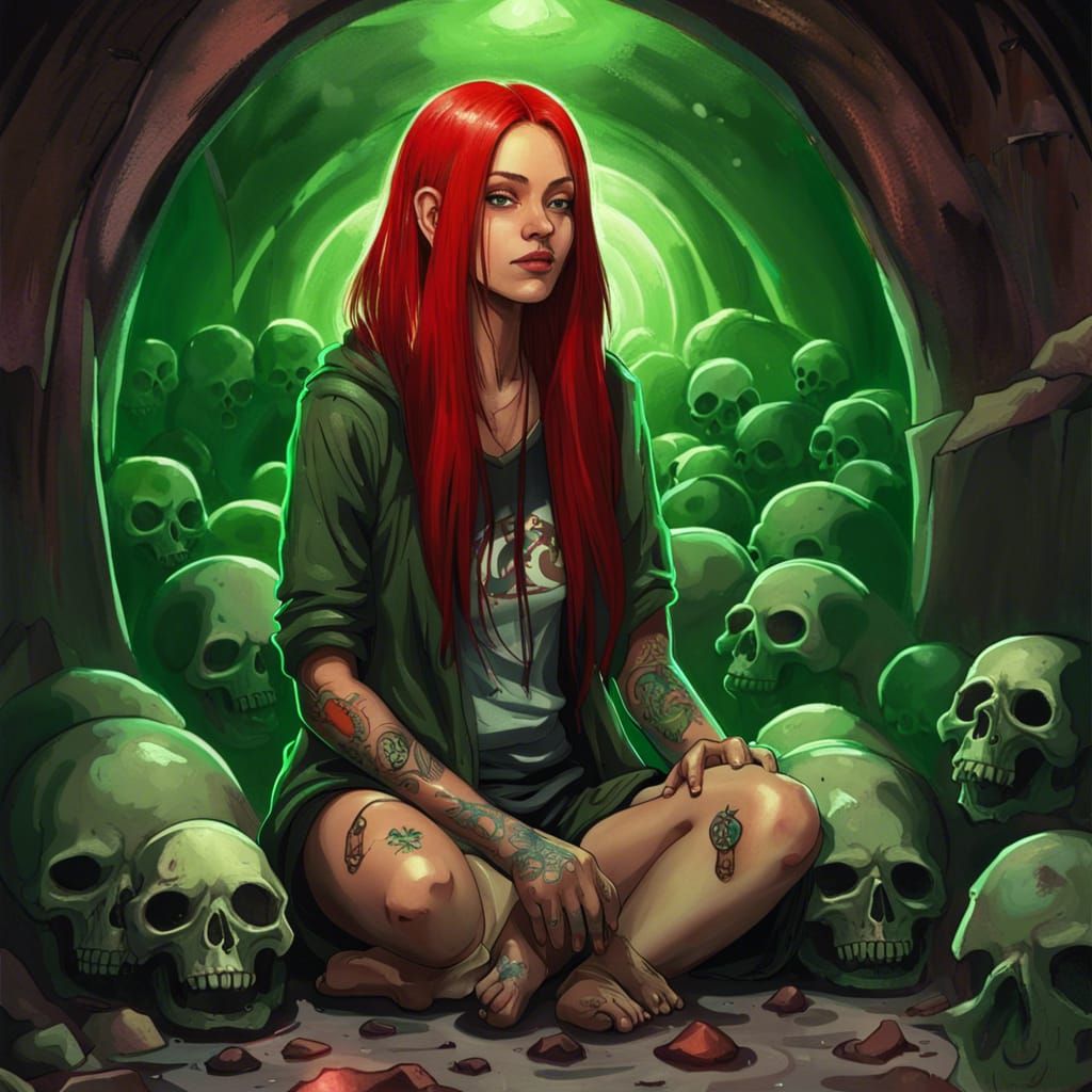 Young woman in a cave
