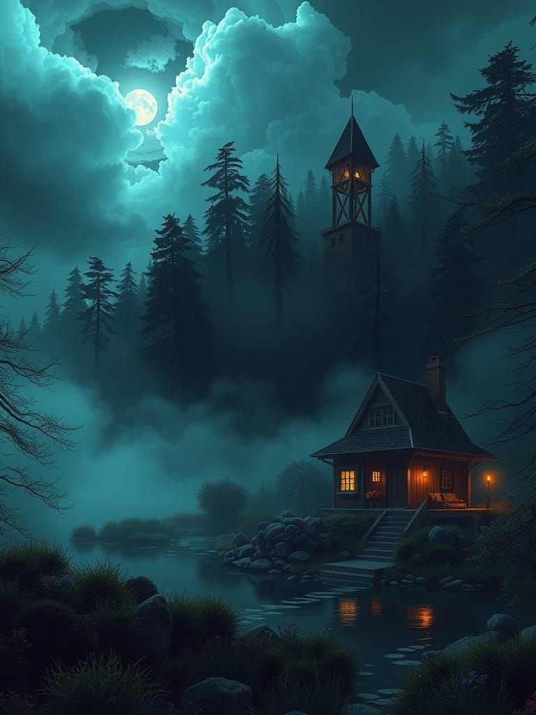 Enchanted Forest Fairy Village at Night