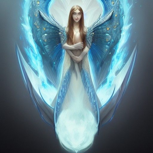 blue eyed dragon with fire wings
