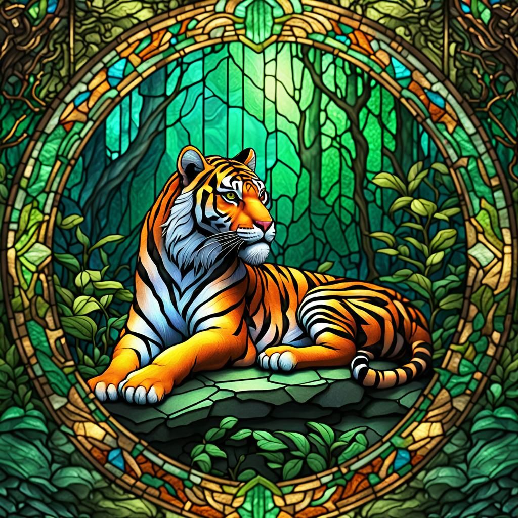 Tiger Inside a Stained Glass Window