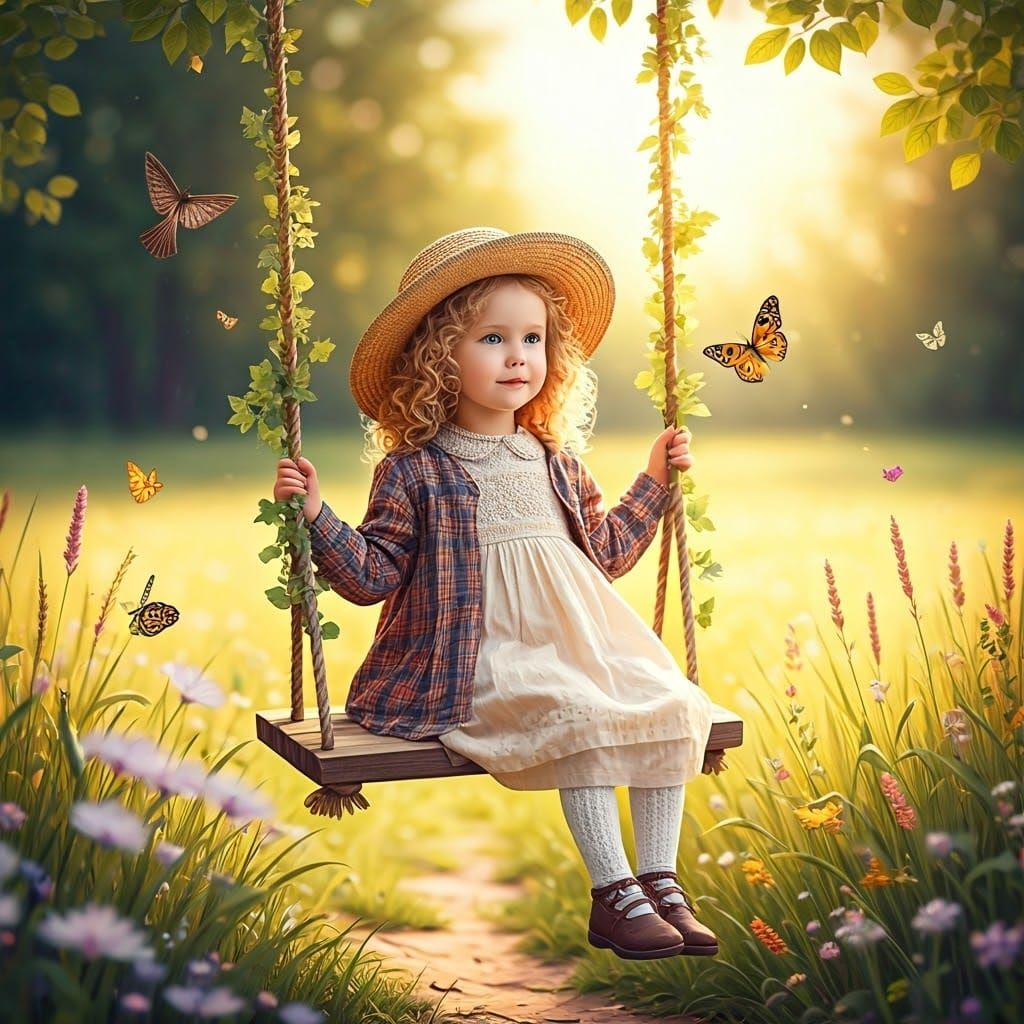 Whimsical Girl in Lush Meadow