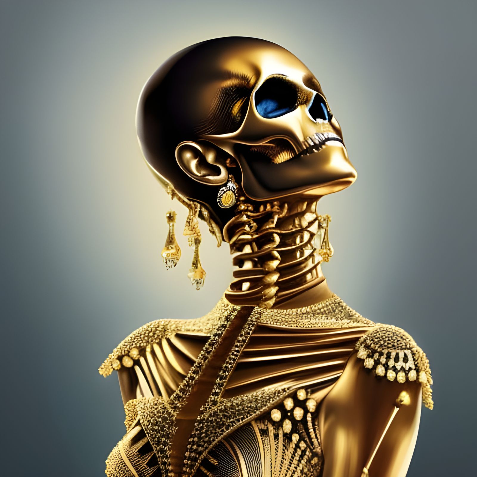 The golden sculpture is called "I'm not going back inside"