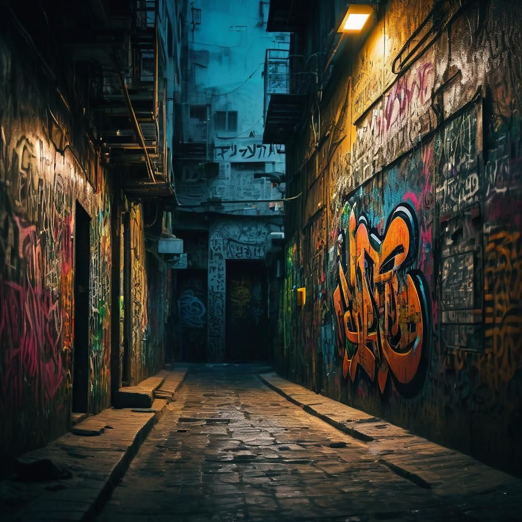 Israeli Street Art: Graffiti in Dimly Lit Alleyway