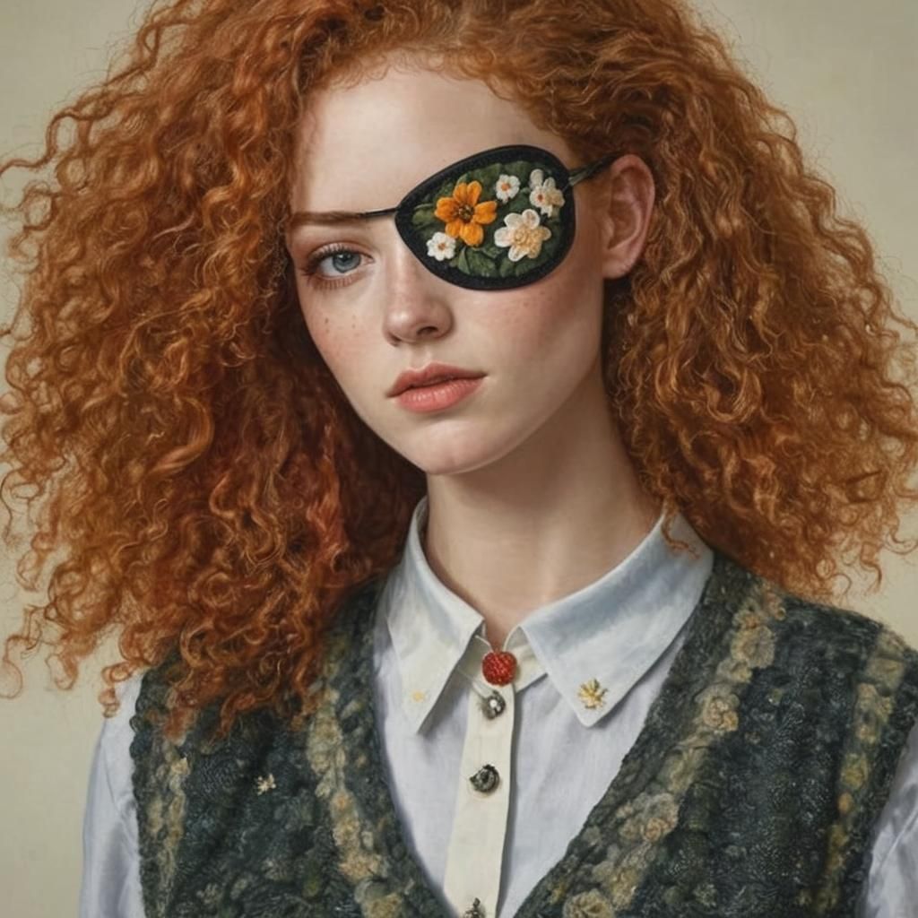 Photorealistic Portrait Of Girl With Red Curly Hair Wearing Eyepatch photorealistic-portrait-of-girl-with-red-curly-hair-wearing-eyepatch