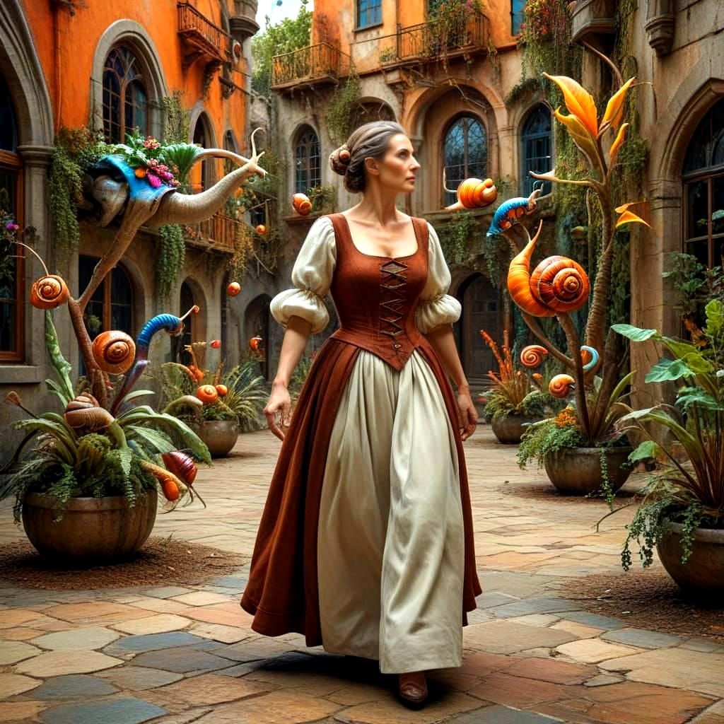 Charming Medieval Lady in Surreal Fantasy Scene