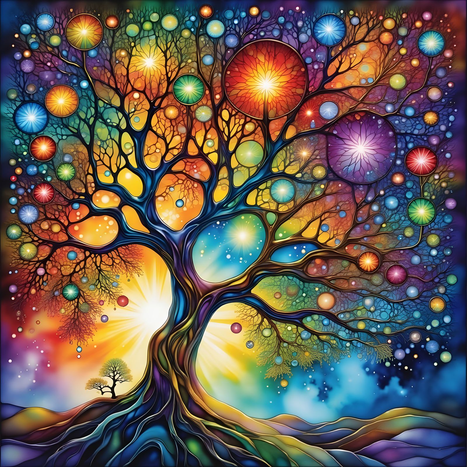 Ethereal Celestial Dance in Watercolor and Ink