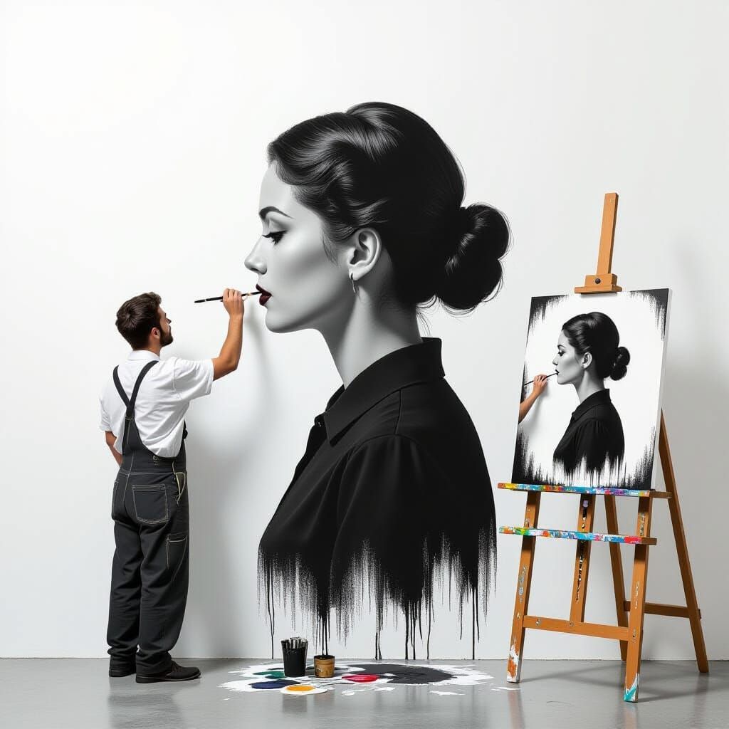 Infinite Self-Portrait Painting on White Wall