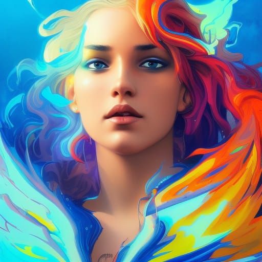 burning bright phoenix, vivid colors, stormy background