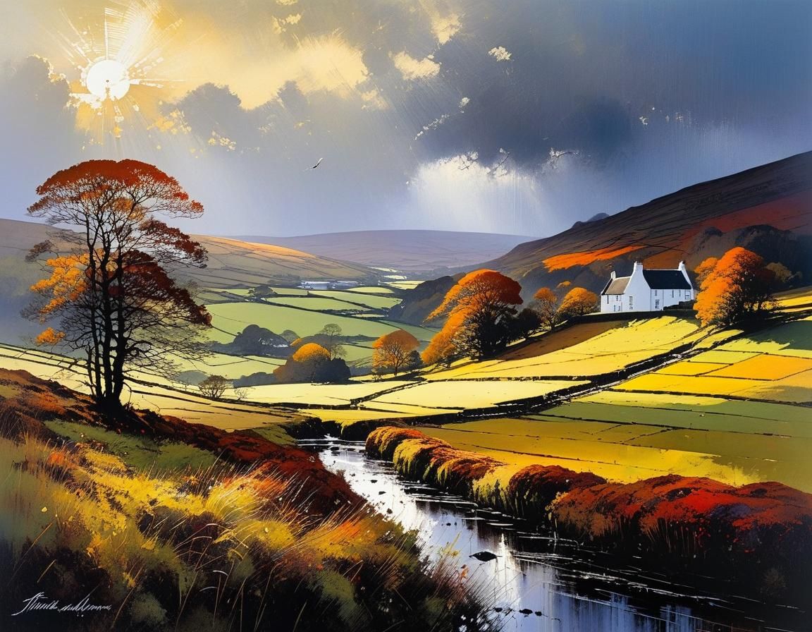 After a heavy rain shower, the sun comes out again and the Scottish autumn landscape shines in the evening ...  by @Tina auf der Blumenwiese