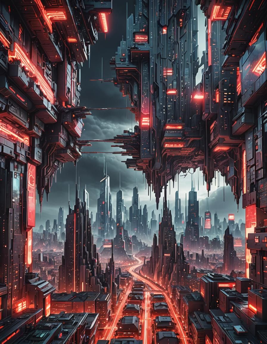 Dystopian post-apocalyptic Metropolis, A surreal illustratio...