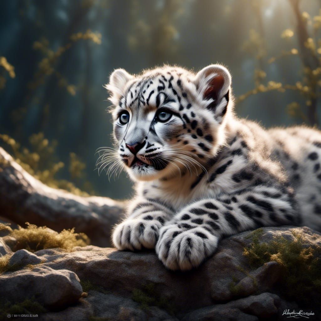 Snow Leopard Cub in Ethereal Winter Wonderland