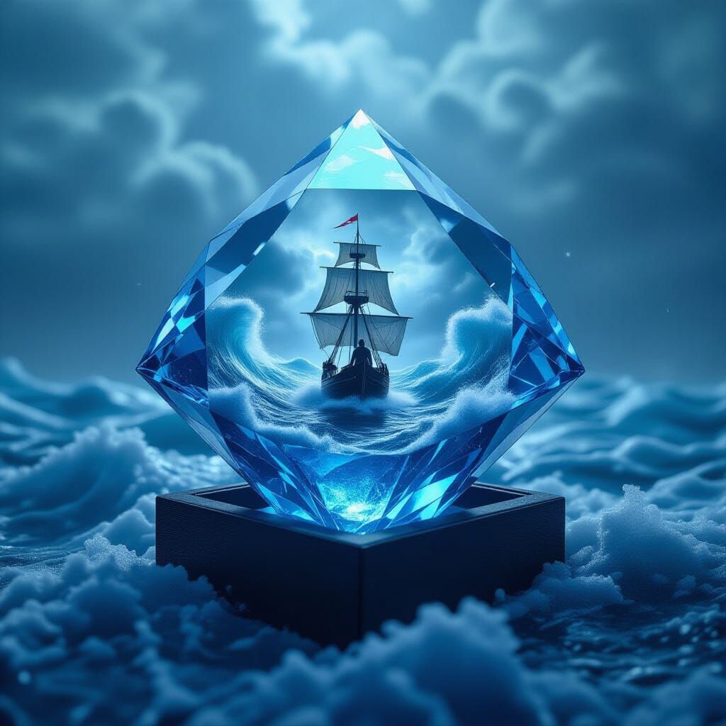 Diamond Holds Stormy Ocean Scene in Cinematic Digital Art