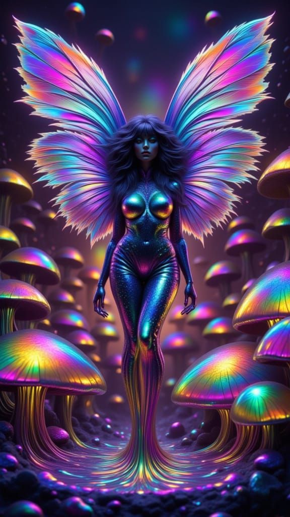 Goth Fairy Over Psychedelic Mushrooms in Digital Painting St...
