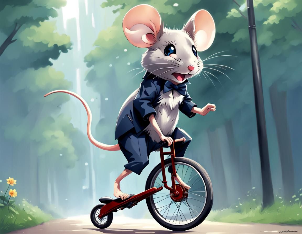 a mouse riding a unicycle