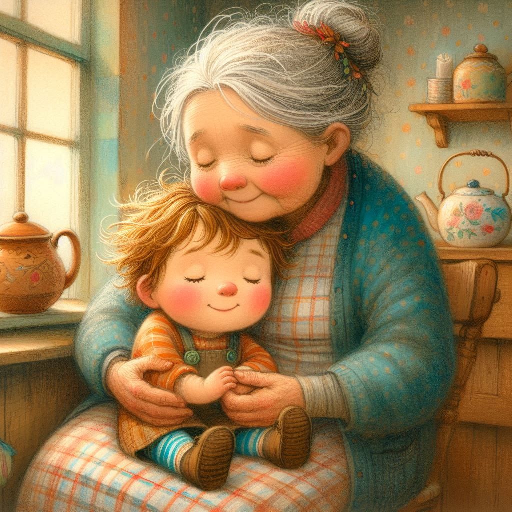 the grandmother comforts her cute toddler grandchild