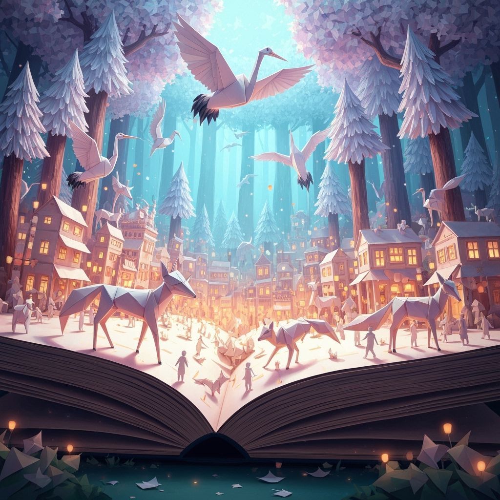 Enchanting Origami Forest City in Luminous Fantasy Style