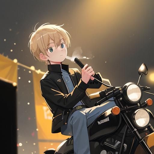 Blond Man on Motorcycle with Cigarette: Photorealistic Portr...