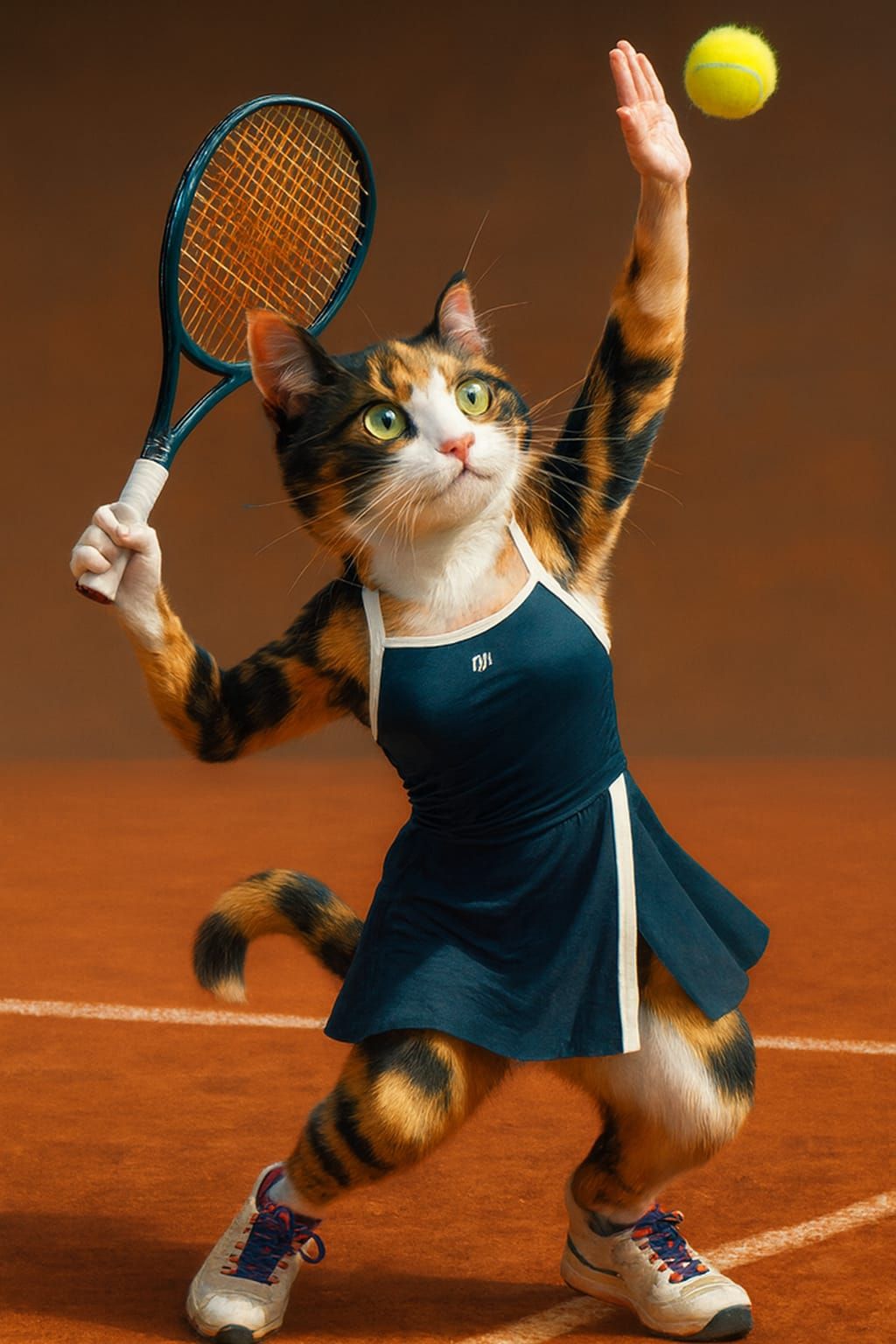 Cat playing tennis