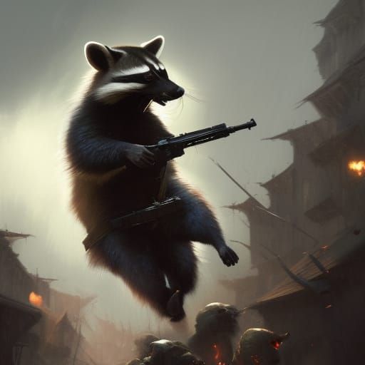 Military racoon attacking the enemy  by @Kelder