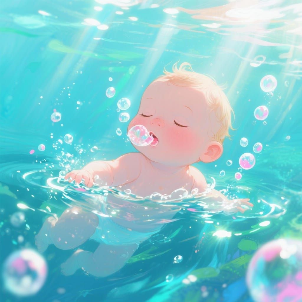 Serene Baby Swims in Shimmering Underwater Bliss