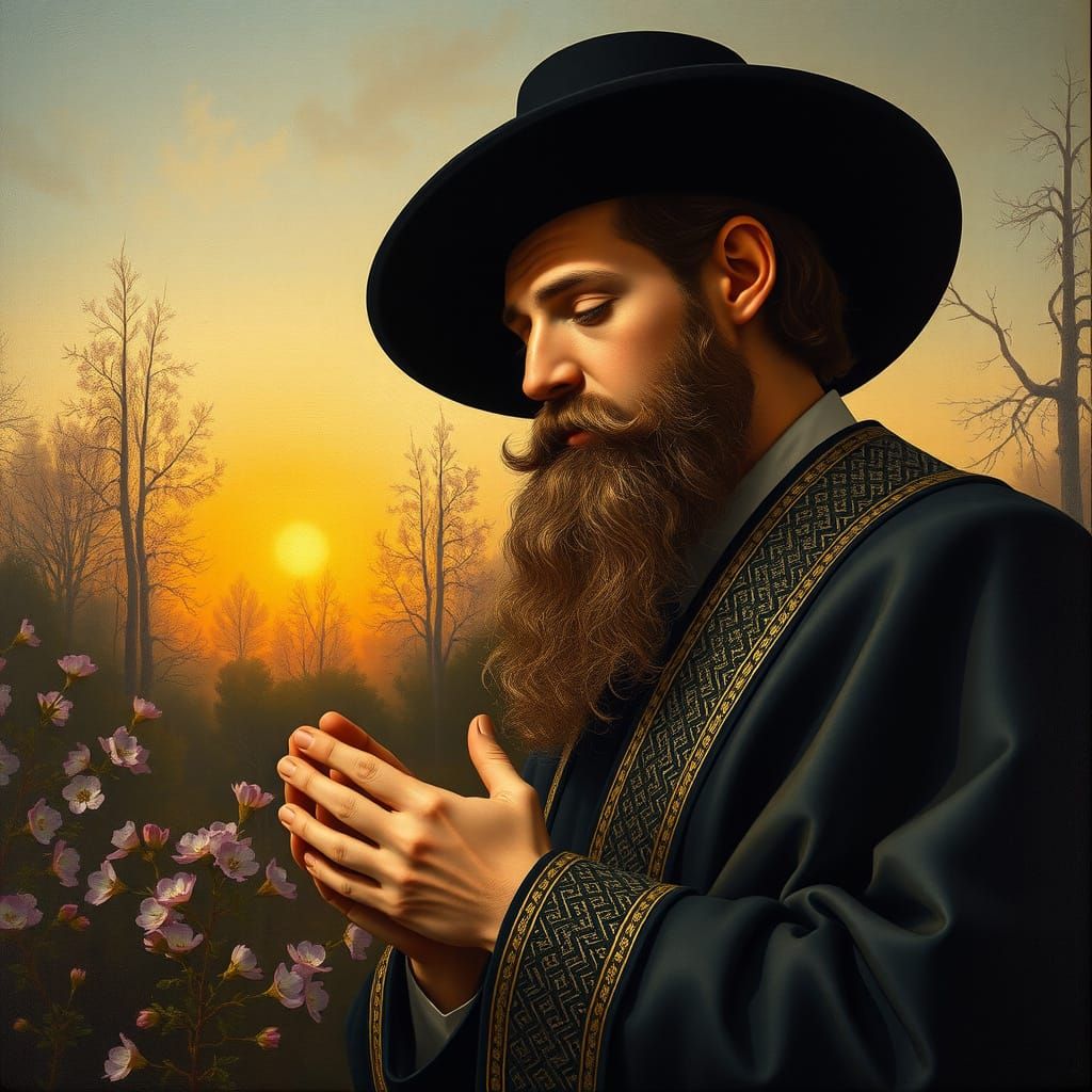 Hasidic Jew in Sunrise Forest, a Da Vinci-Inspired Masterpie...