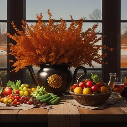 Beautiful vessels lavishly filled with fruit and vegetables ...