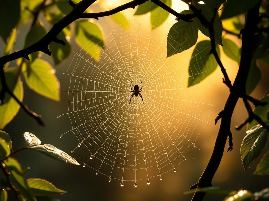 The math of a perfect Spider web between dark branches.  by @Joris