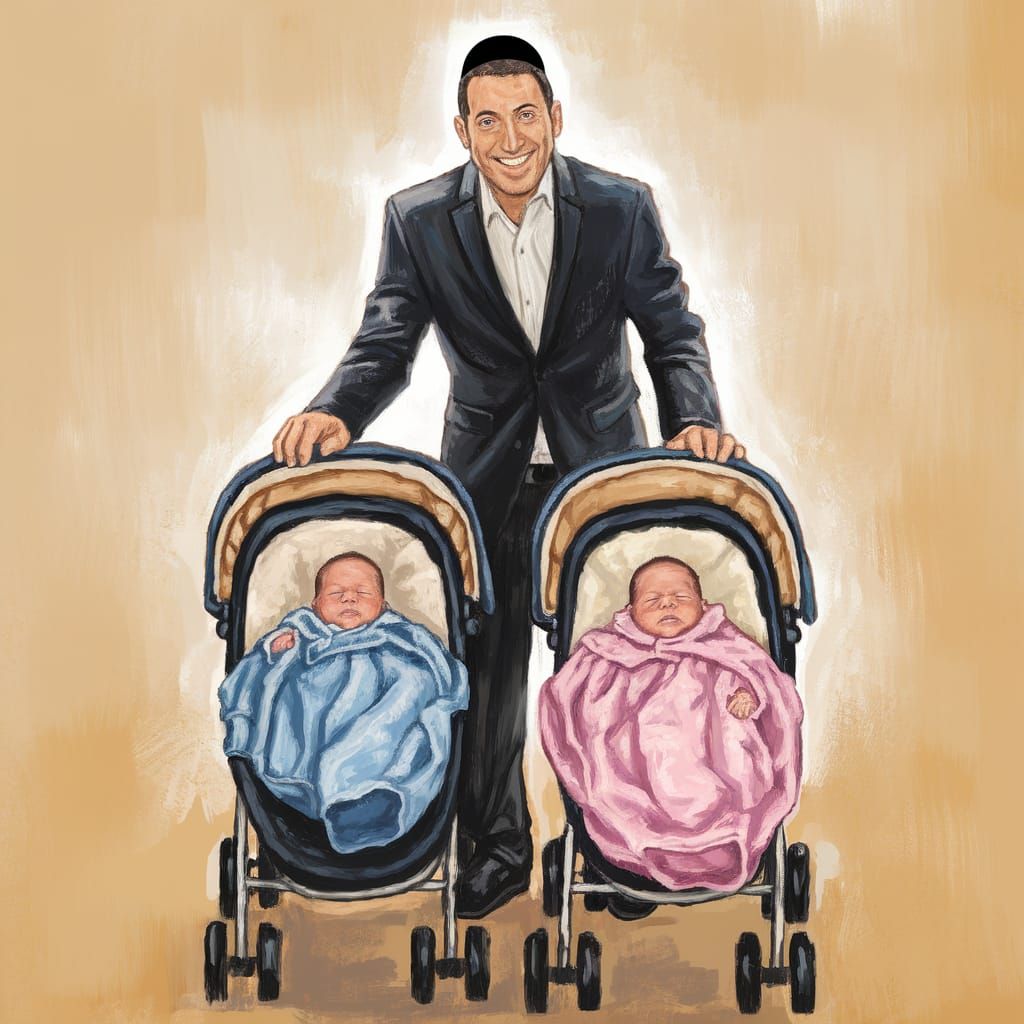 Haredi Father's Joyful Moment with Twin Babies