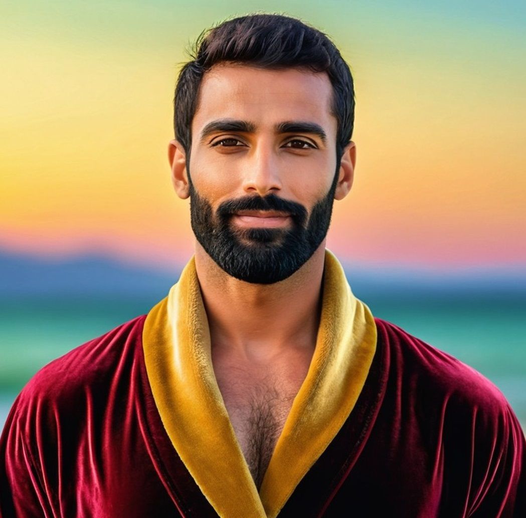 Photorealistic portrait of a handsome man with   black    ha...