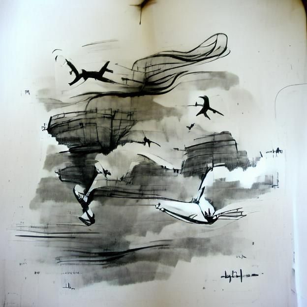 Ink Sketch on paper; flight