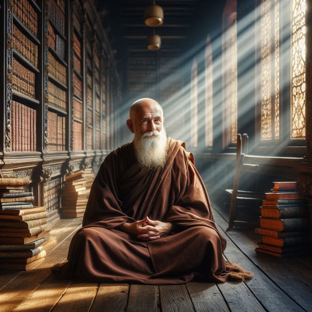 Meditating in the library