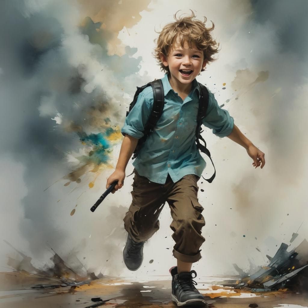 Enthusiastic boy on his first day of school