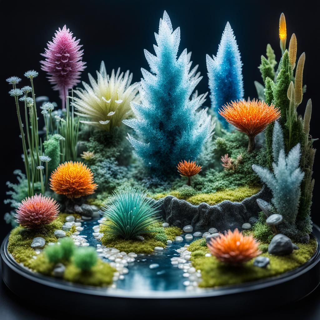 Growing crystal garden  at home in special scientific set fo...