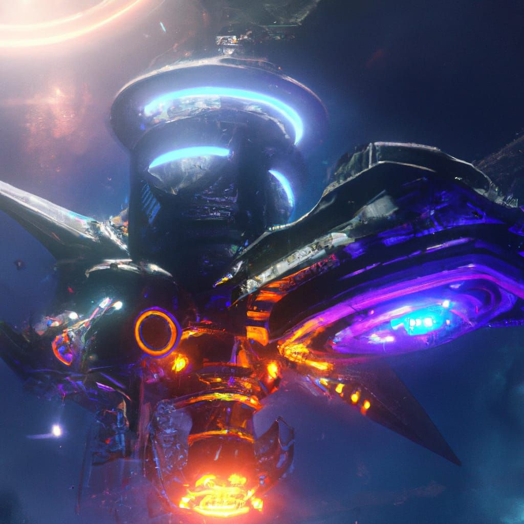large futuristic spaceship landing on extra terrestrial plan...